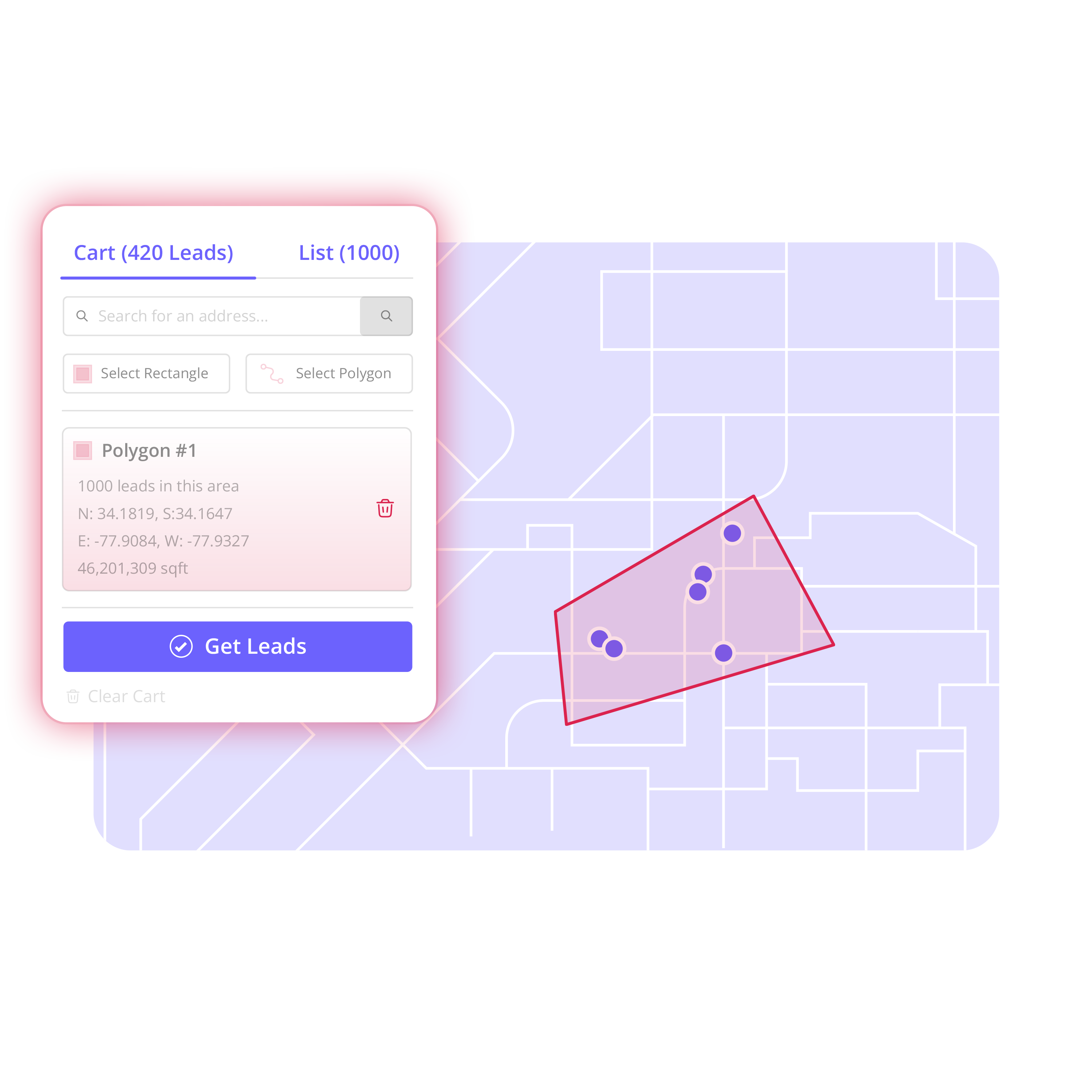 Custom sales territory drawn on a map