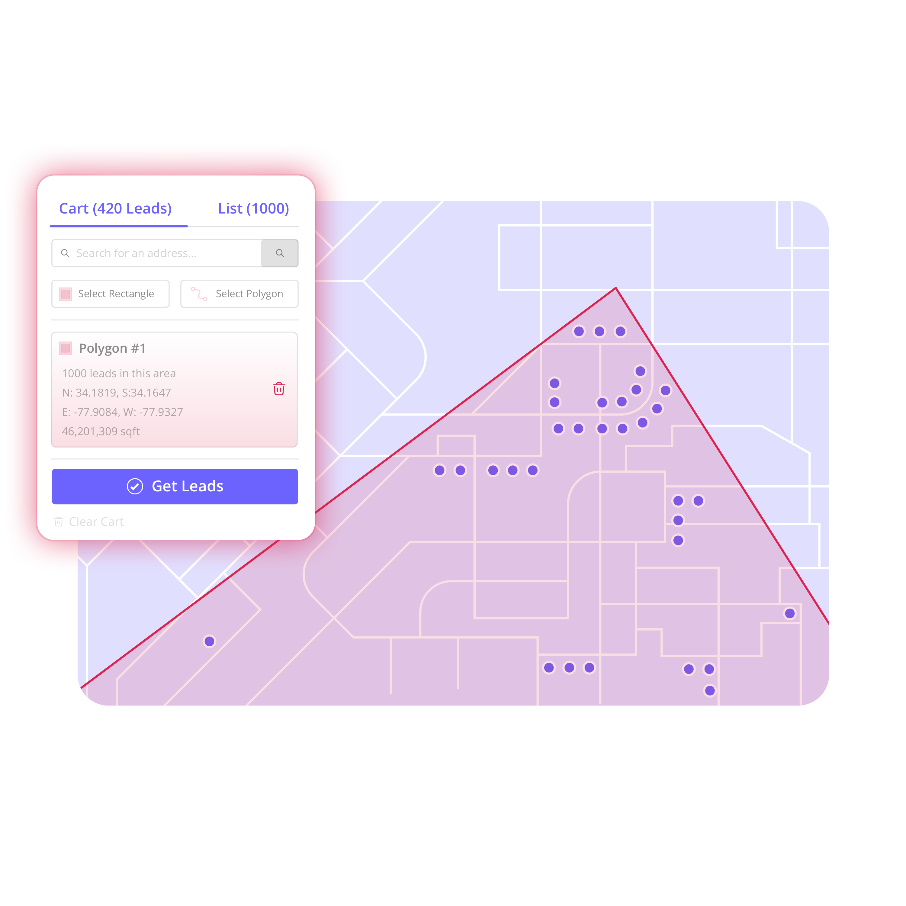 Search a neighborhood and draw a territory on the map