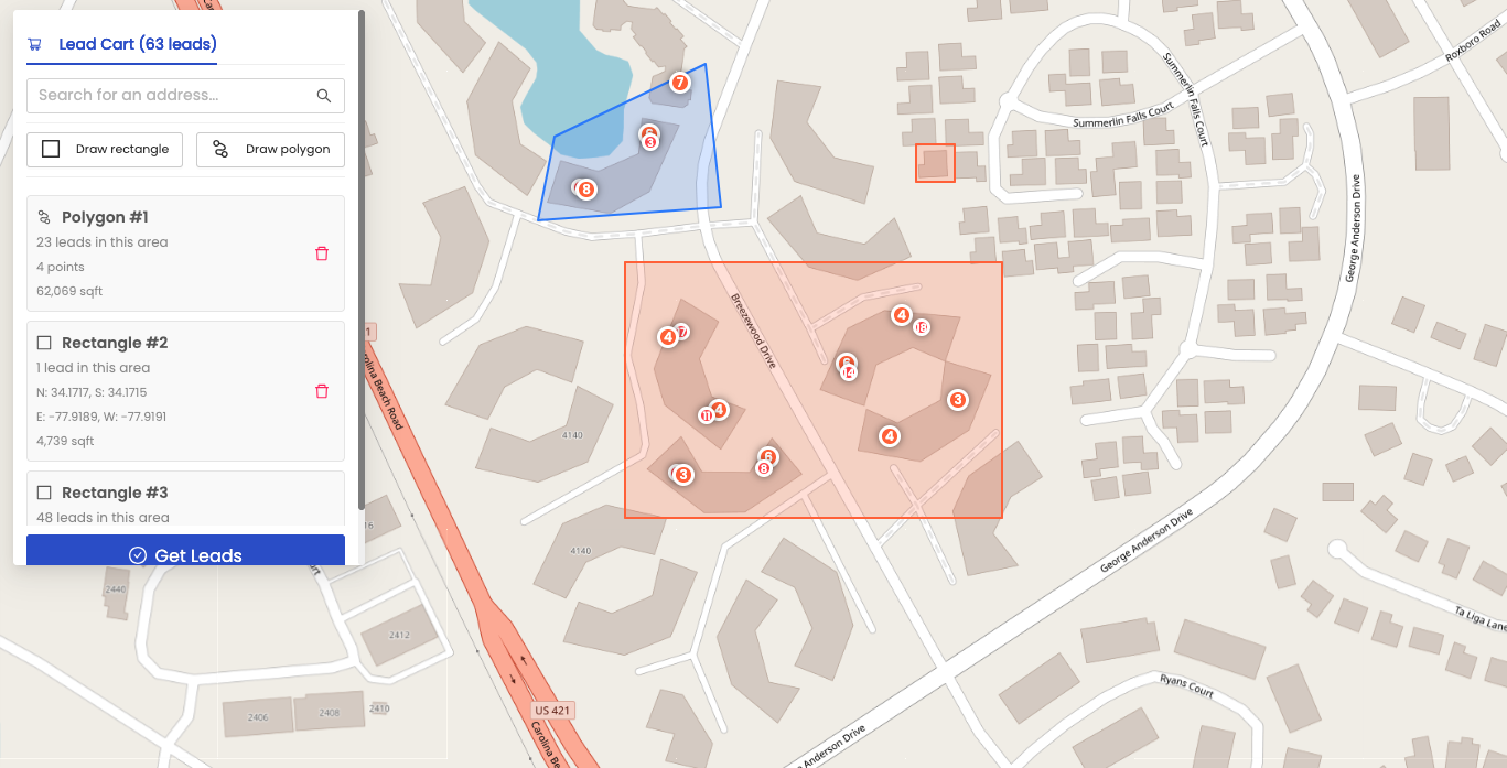 Same prospects shown inside a marked territory